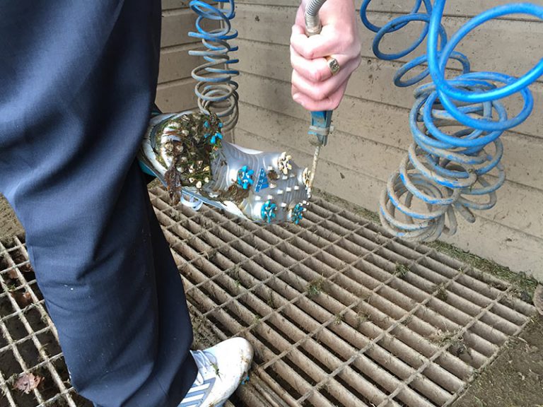 Cleaning golf shoes with compressed air
