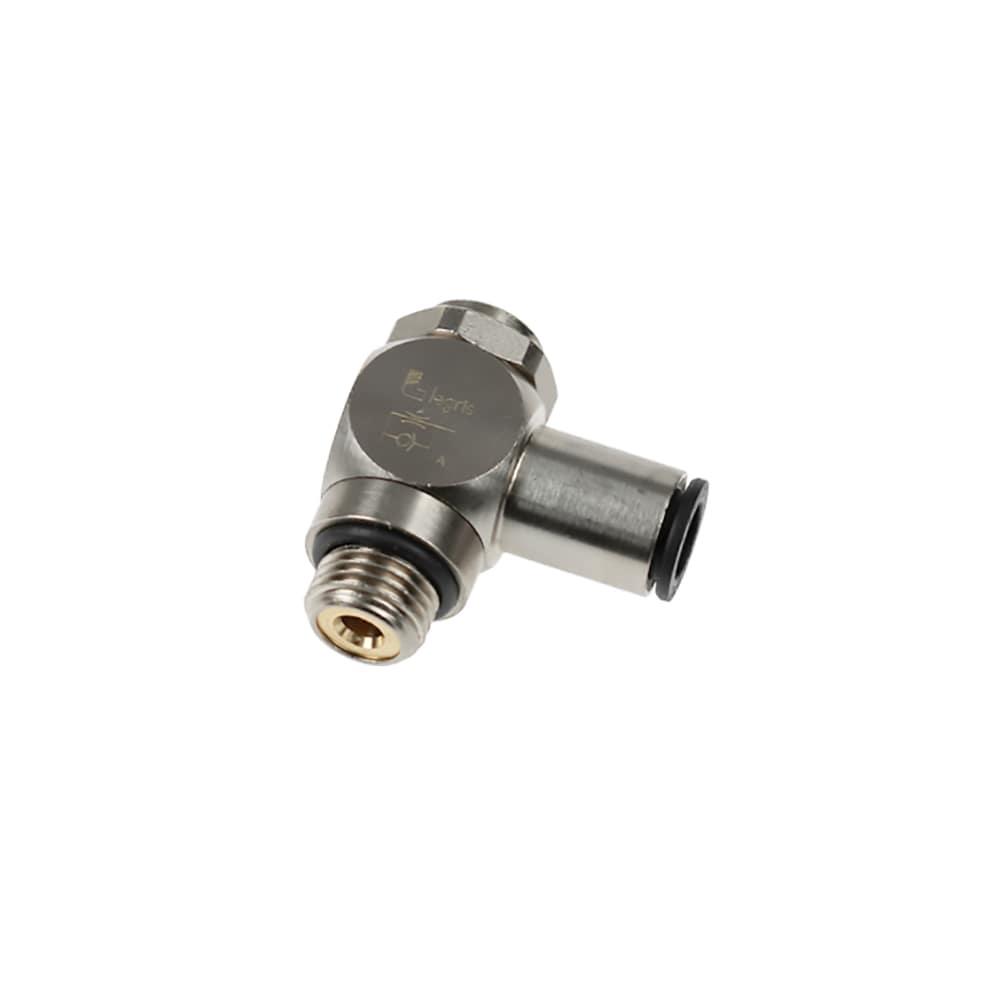 7130 06 10 — Pneumatic Flow Control Regulators in Polymer or Nickel-Plated Brass — Elbow 90° — 6mm, G1/8