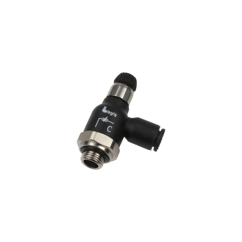 7062 06 13 — Pneumatic Flow Control Regulators in Polymer or Nickel-Plated Brass — Elbow 90° — 6mm, G1/4