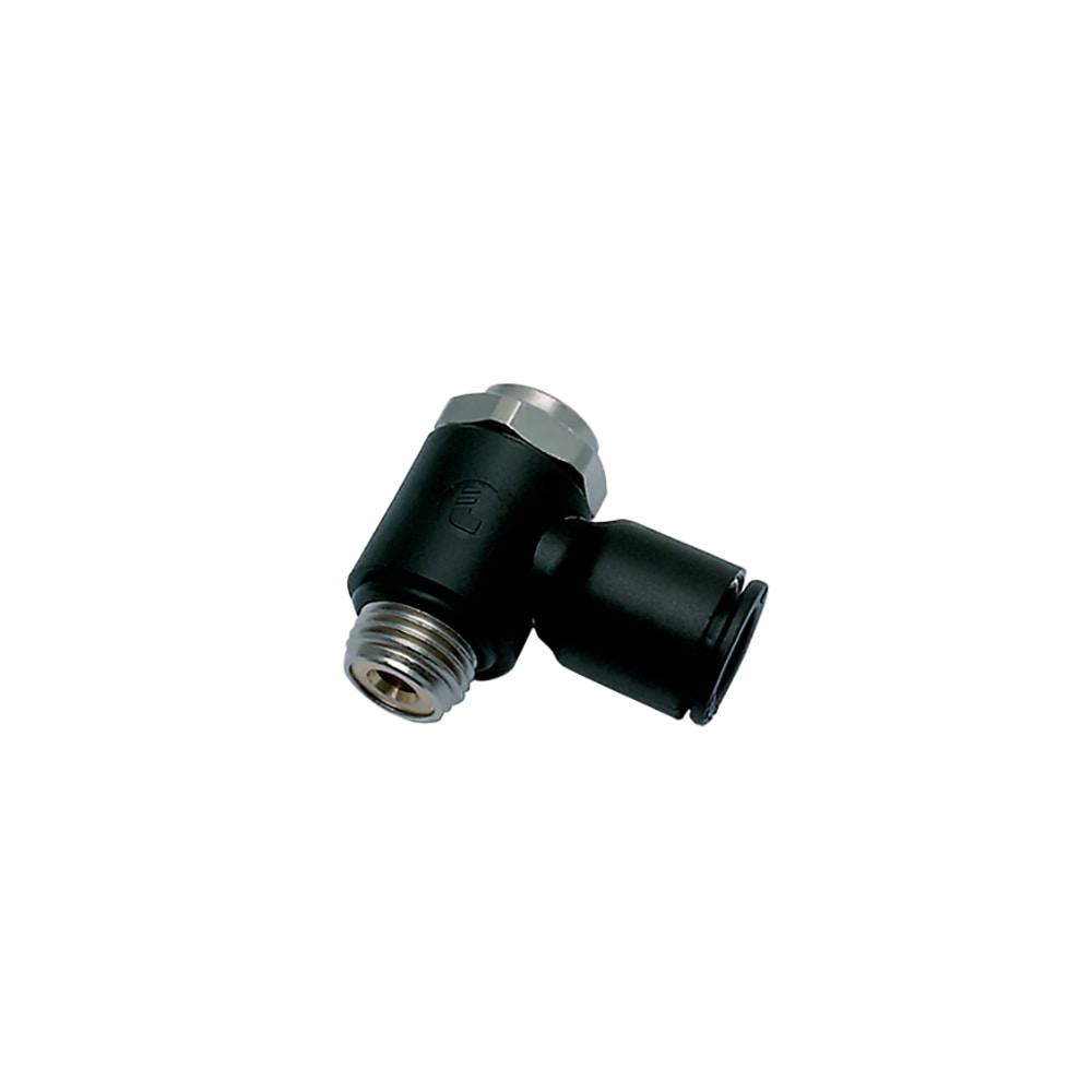 7011 04 10 — Pneumatic Flow Control Regulators in Polymer or Nickel-Plated Brass — Elbow 90° — 4mm, G1/8